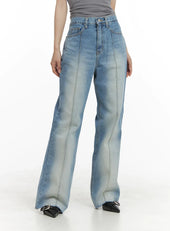 Denim Stitching Wide Fit Straight Jeans