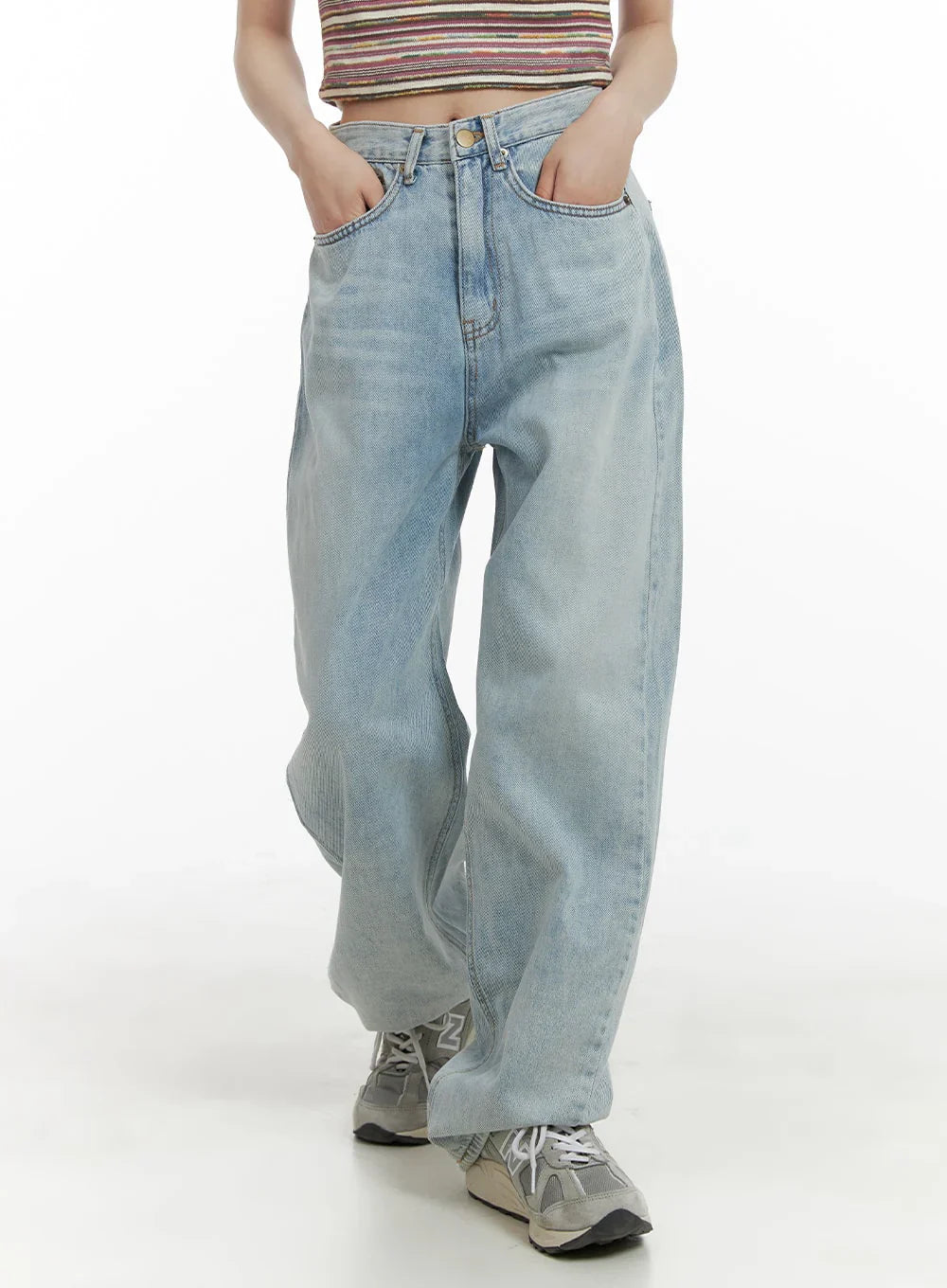 Washed Denim Wide Fit Straight Jeans