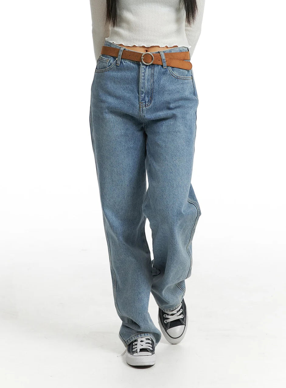 Washed Straight Wide Denim