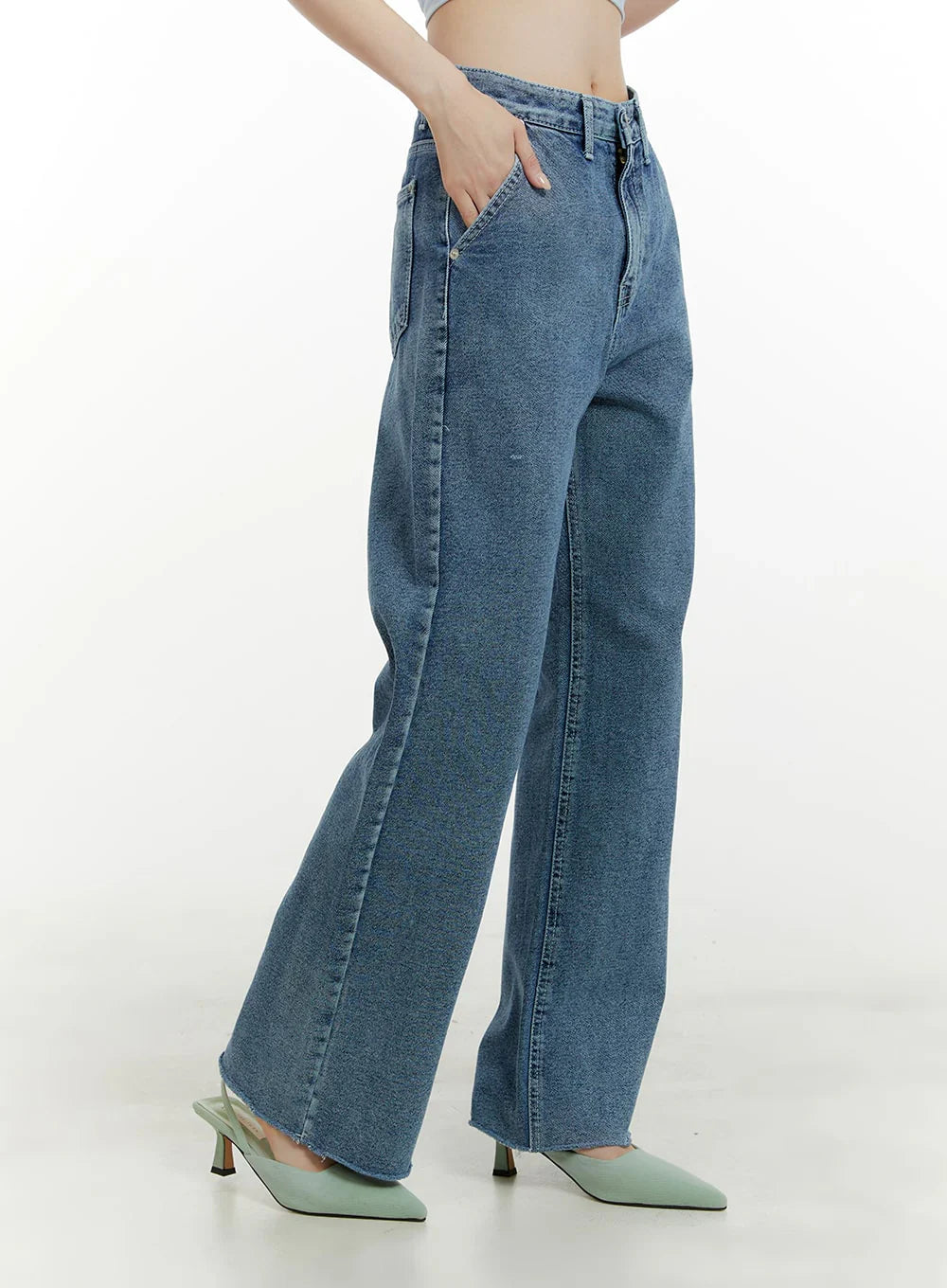 Washed Denim Straight Leg Jeans