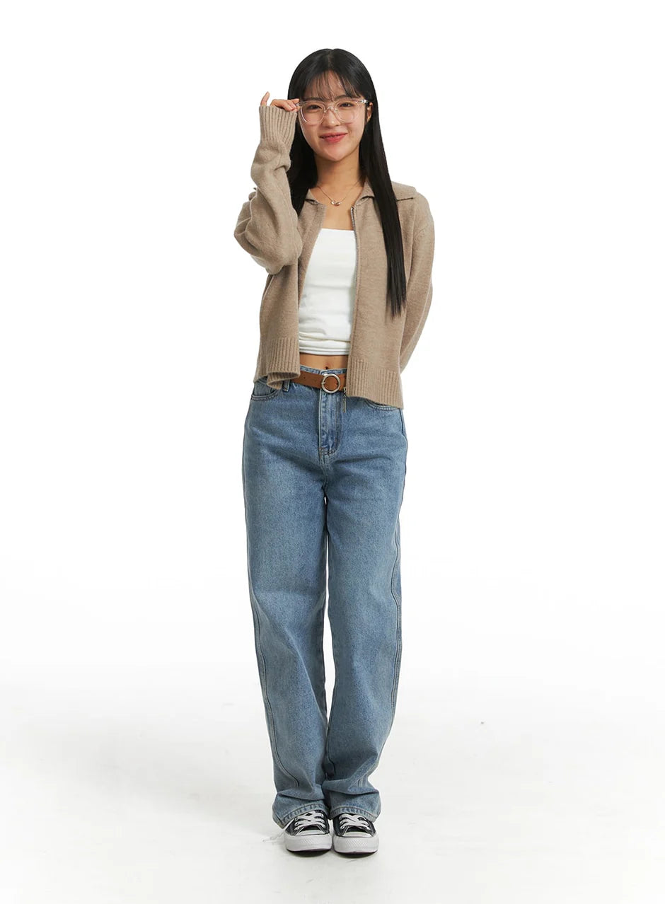 Washed Straight Wide Denim