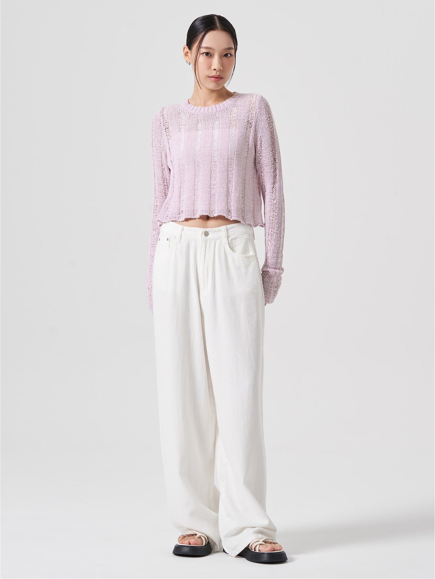 Flat Back Rib Crop Knit Light Pink