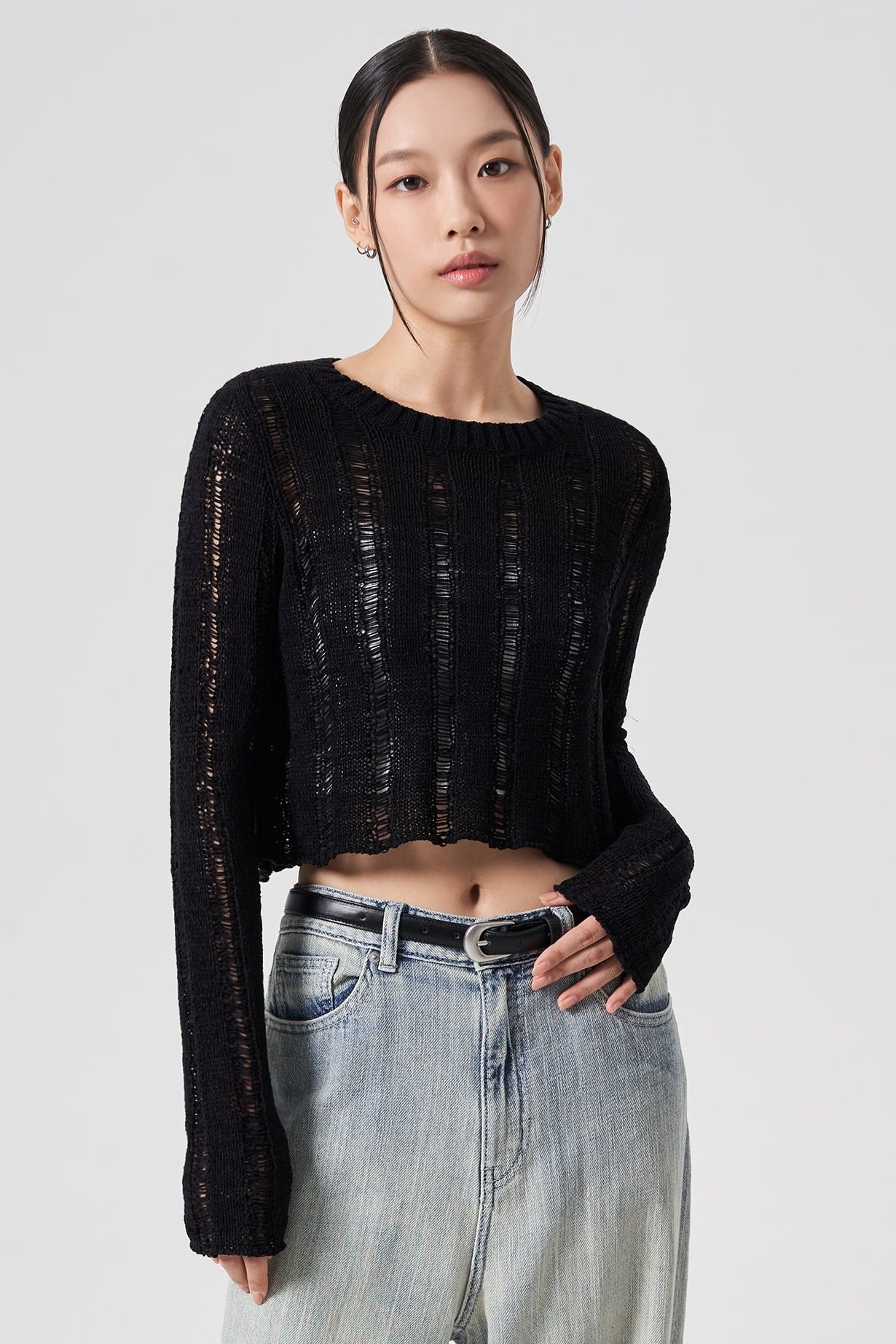 Flat Back Rib Crop Knit Black