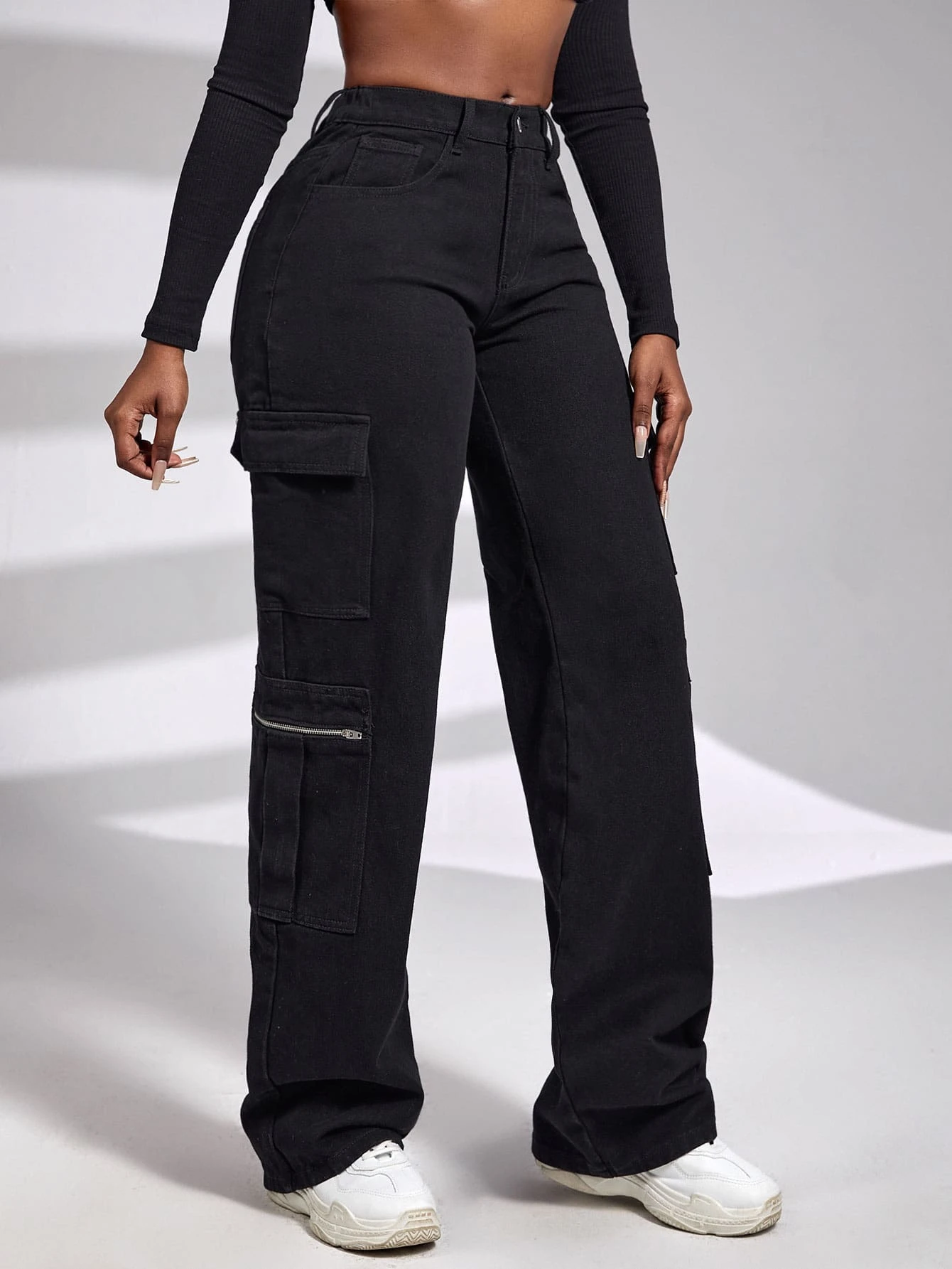 Cargo Flap Pocket Jeans with Side Pockets