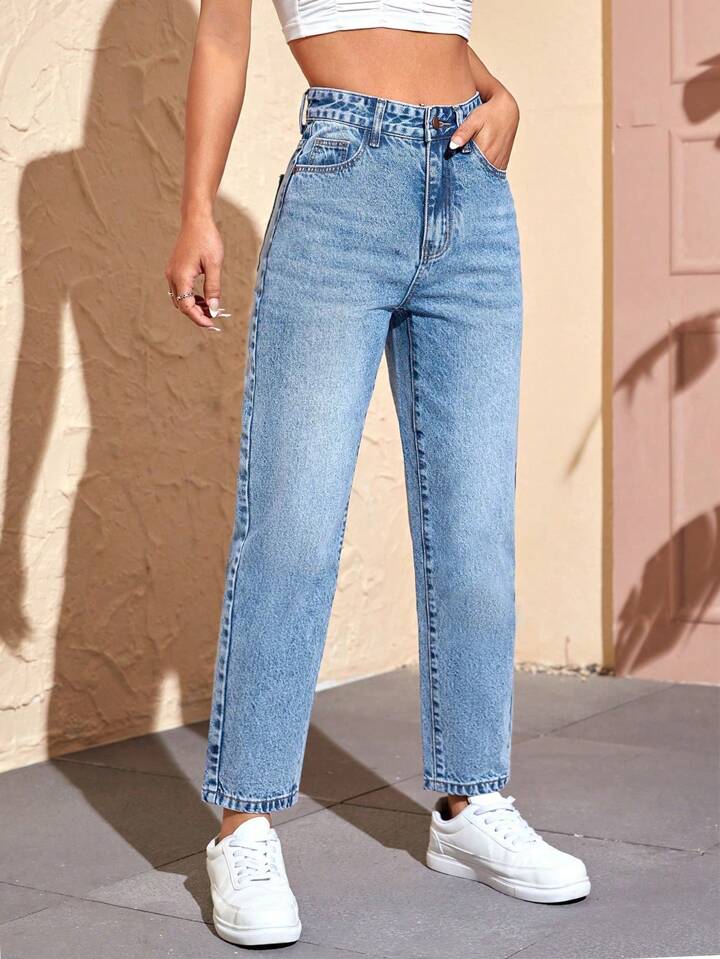 Solid Mom Fit Petite Jeans