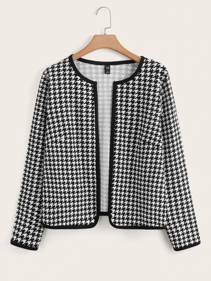 Clasi Plus Houndstooth Print Open Front Jacket