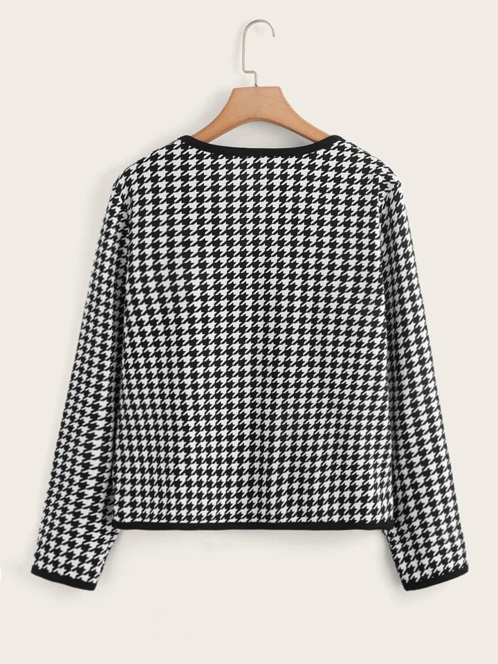 Clasi Plus Houndstooth Print Open Front Jacket