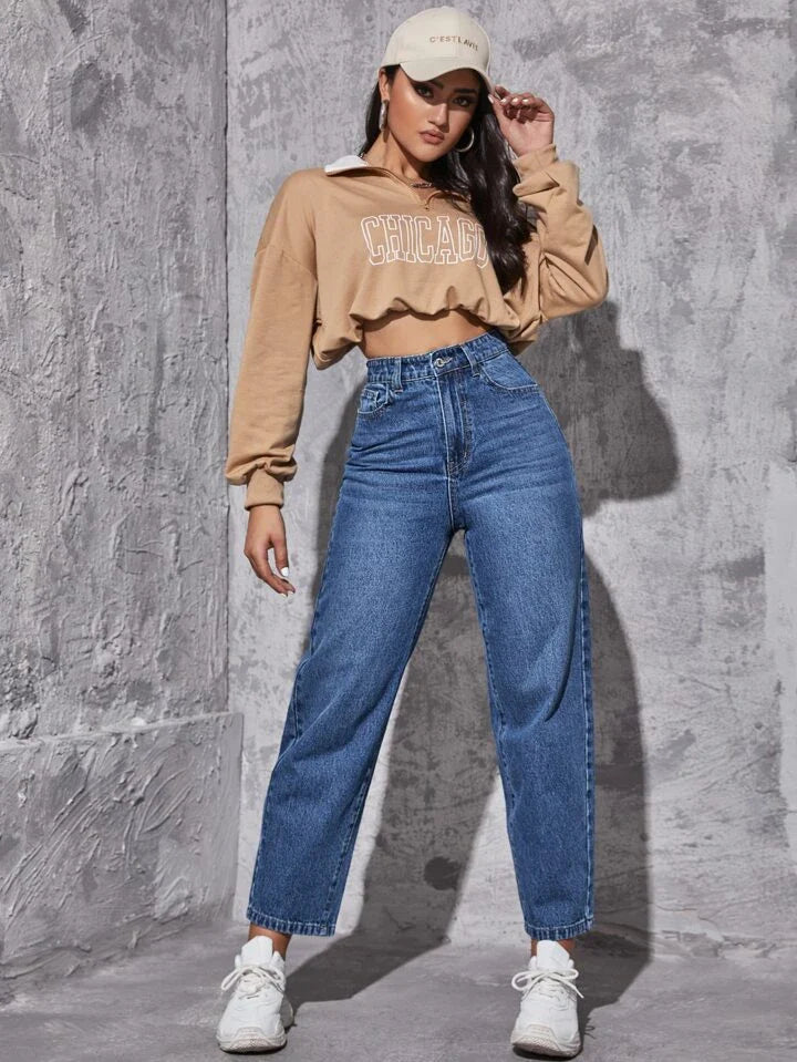 High Waist Straight Leg Jeans