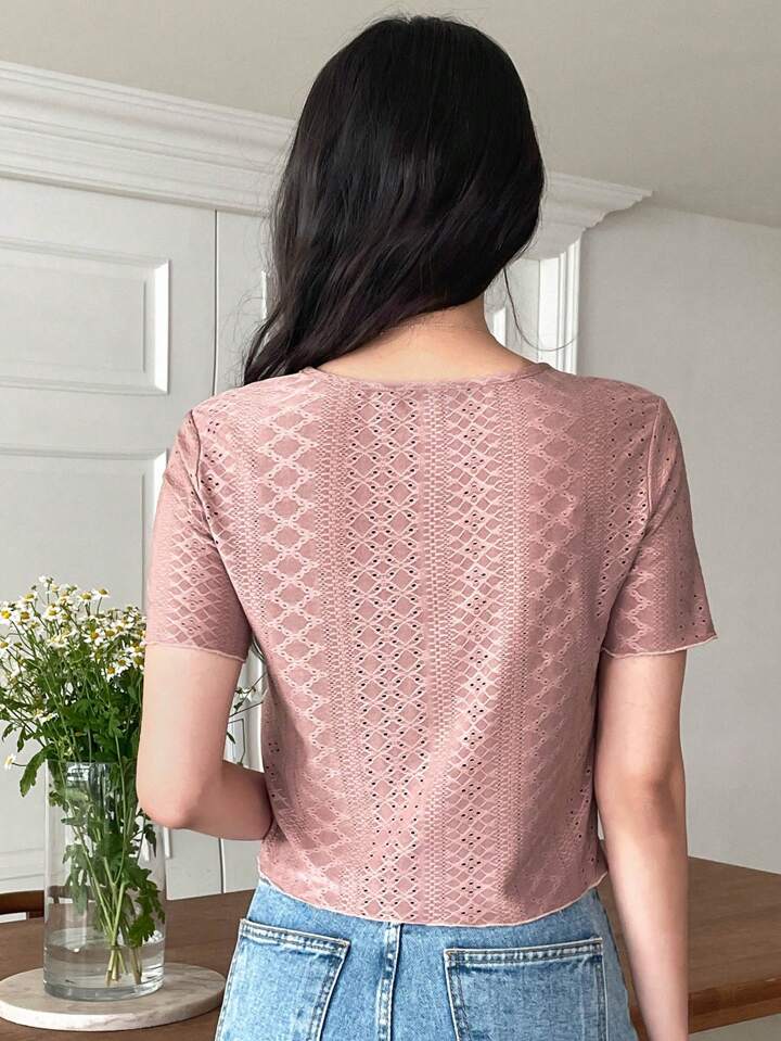 Solid Eyelet Embroidery Tee