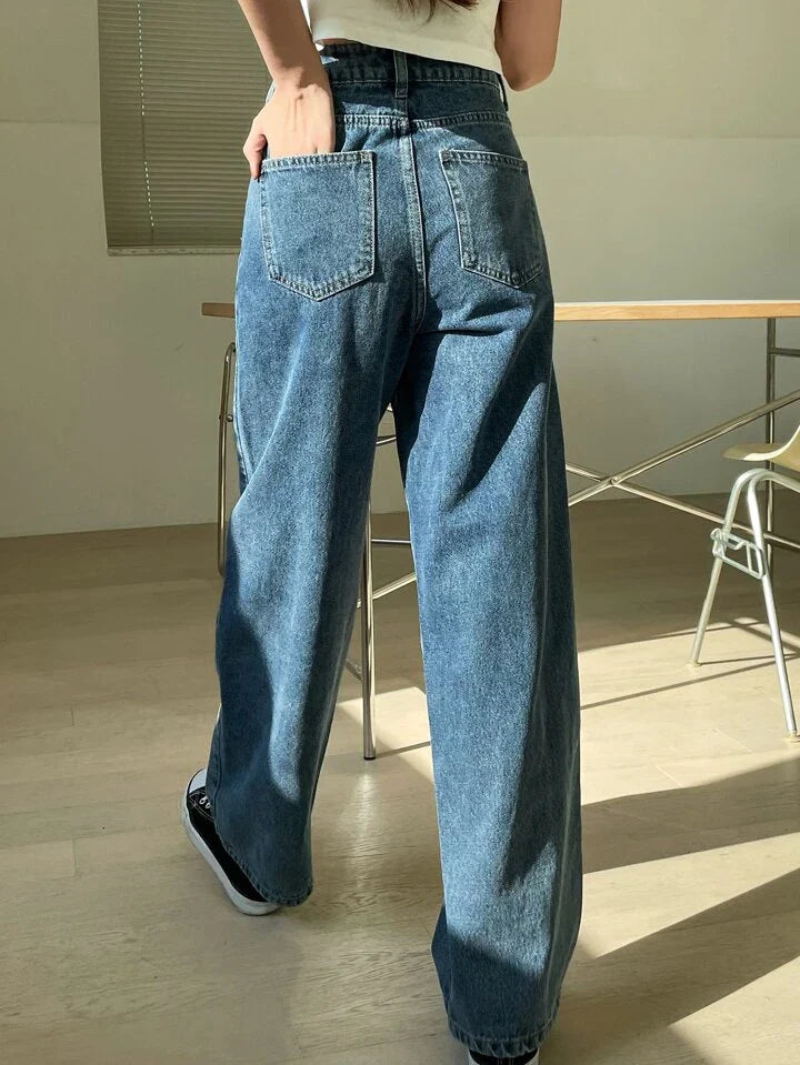 High Waist Washed Wide Leg Jeans